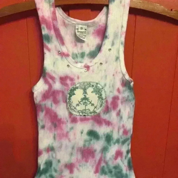 New! Tie dyed Rib Tank Swing Dress. Girls Peace Boho - Picture 2 of 7